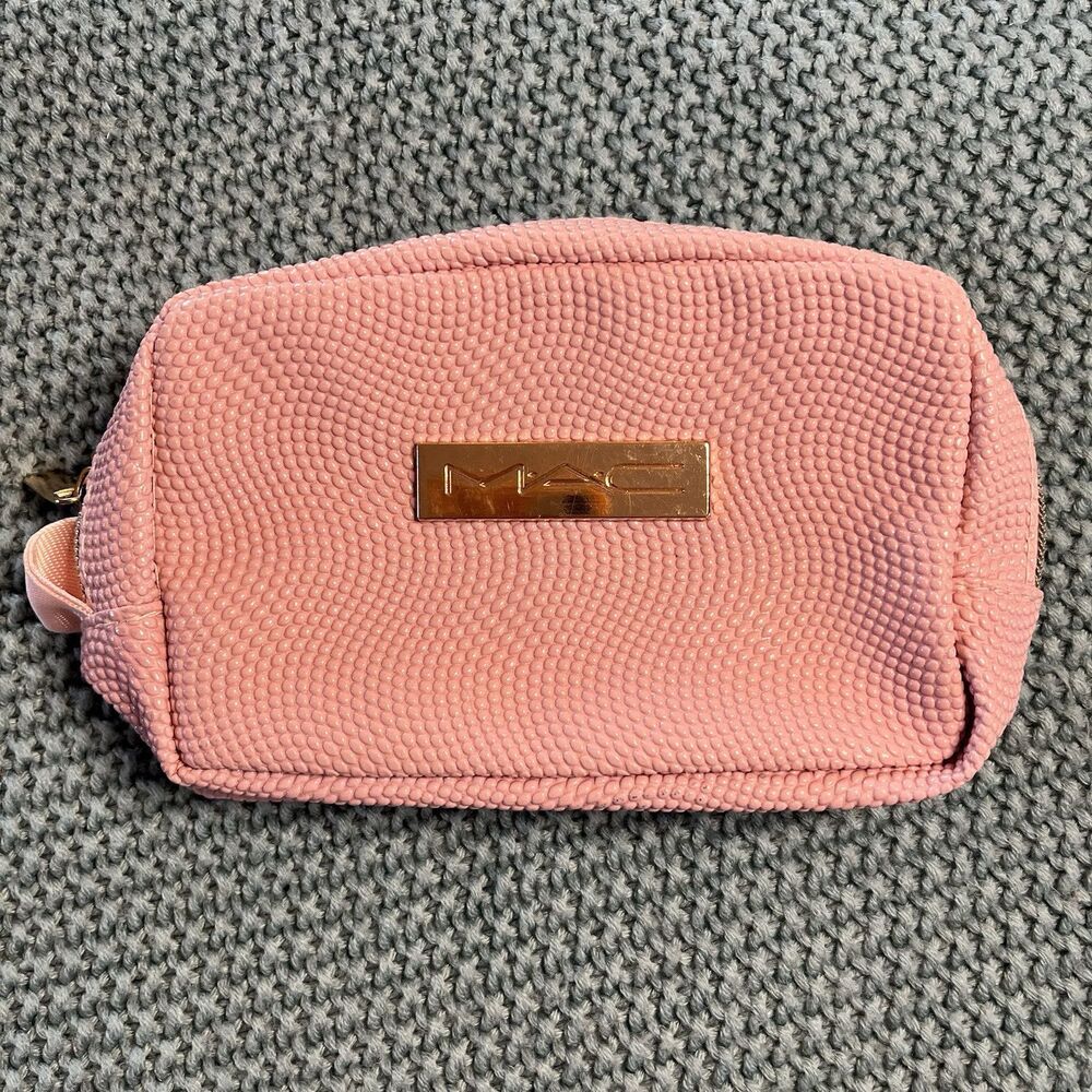 Mac Pale Pink Makeup Bag FY23 Holiday GWP w Gold Accents Zipper Closure